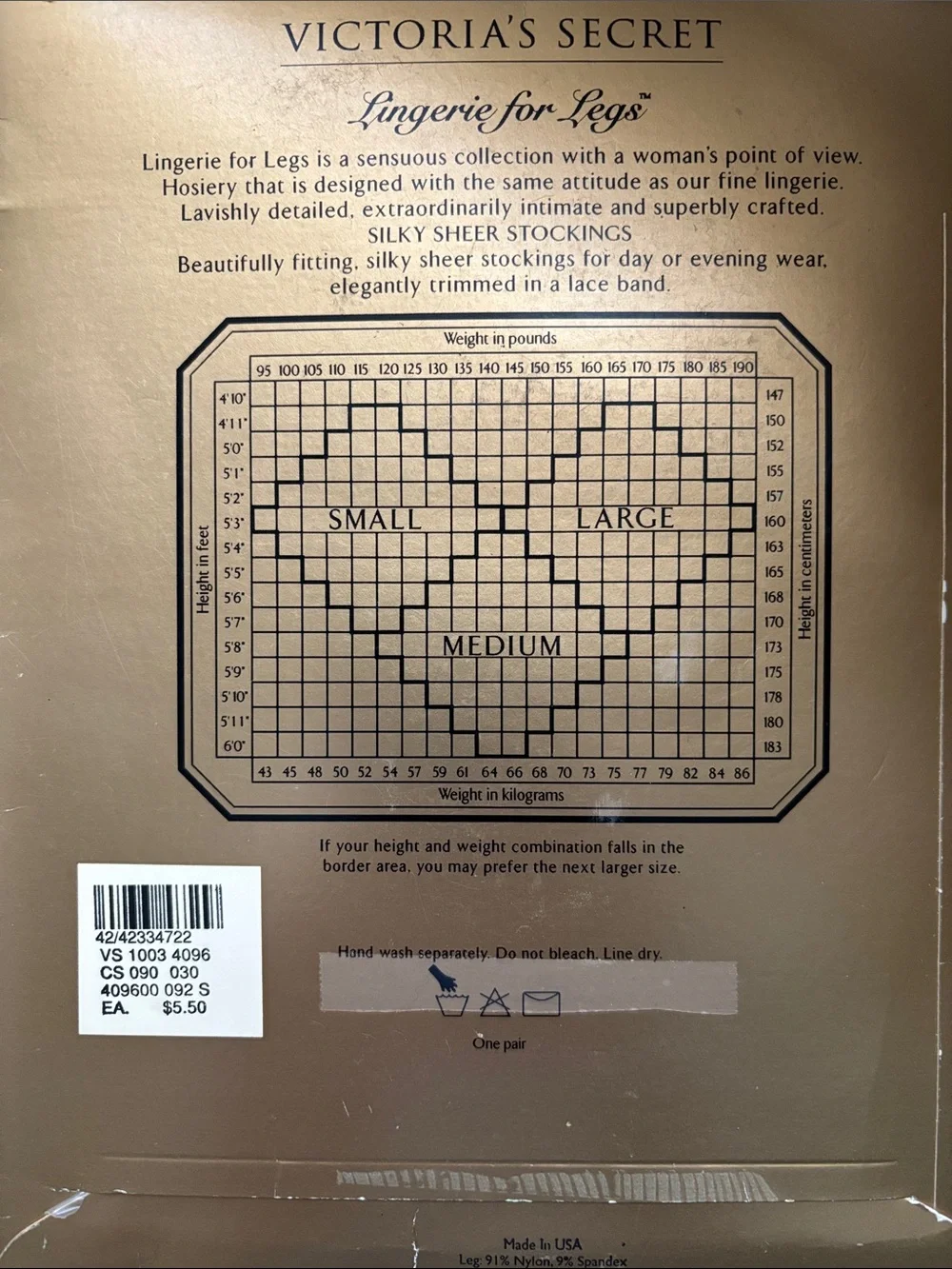 Victoria's Secret Gold Pink White Stockings Packaging